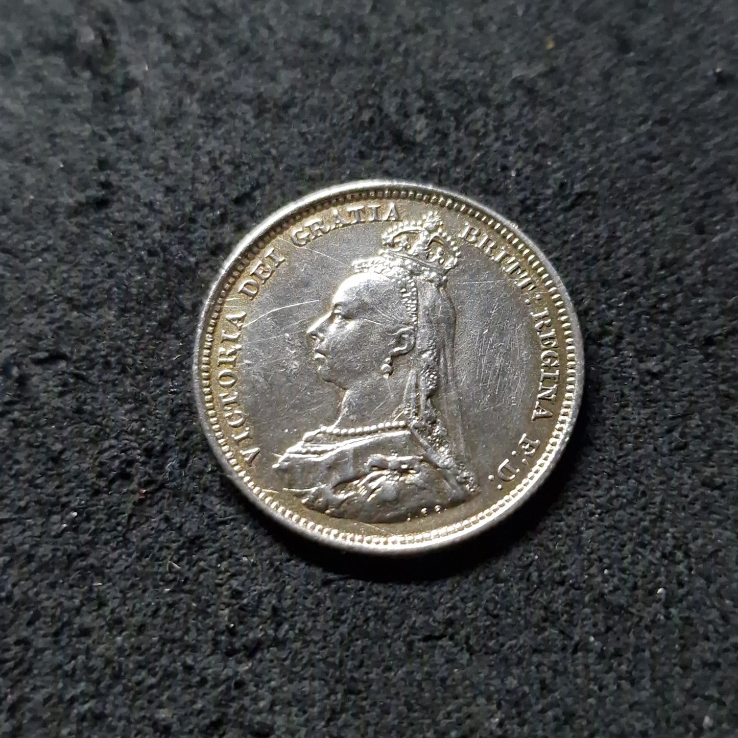 Queen Victoria - Enamel Silver Sixpence 1887