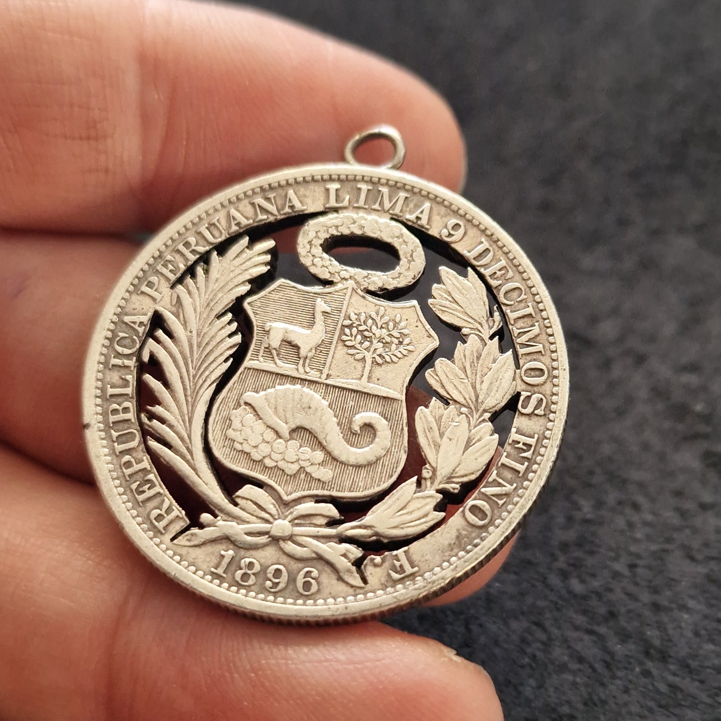 1896 Peru Silver One Sol – Cutout Pendant